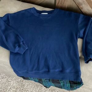 Navy Blue Crew Neck Sweatshirt with Textured Knit
